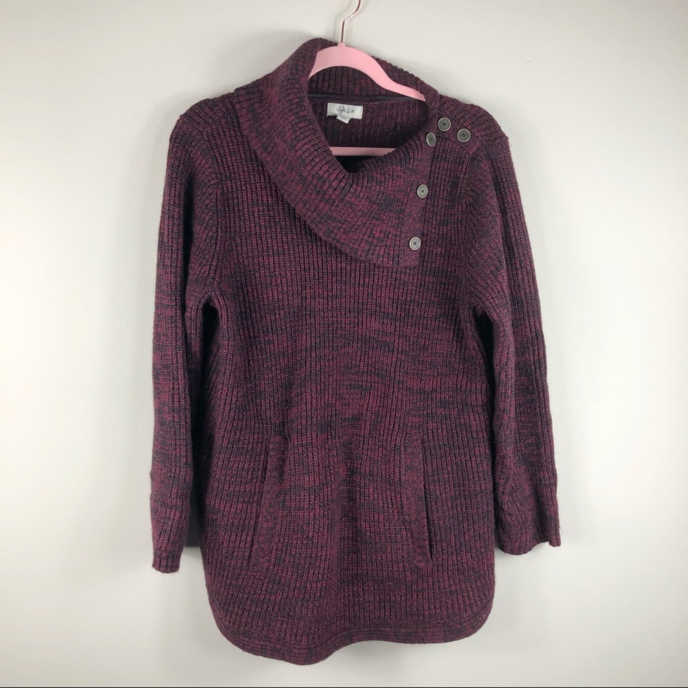 Style & Co Womens Burgundy Shoulder Button Sweater